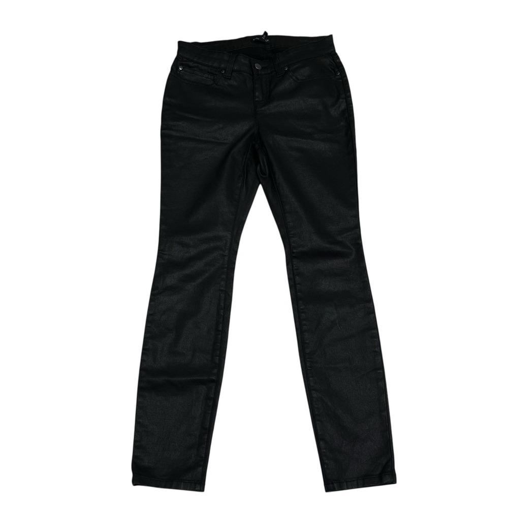EILEEN FISHER Waxed Skinny Jeans Black‎ Coated Organic Cotton Denim Size 4P